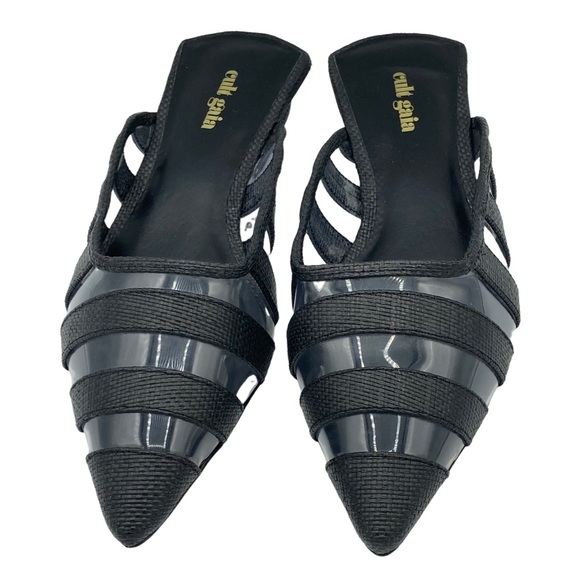 NWOB Cult Gaia Femi Vinyl & Black Faux Raffia Slide Ballerina Flats - Sz 8.5 - Picture 3 of 6